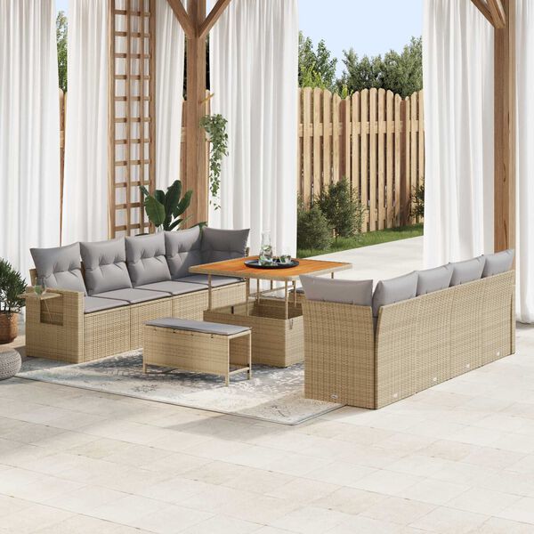 vidaXL Gartensofa-set mit Kissen 11 pcs Beige Poly Rattan