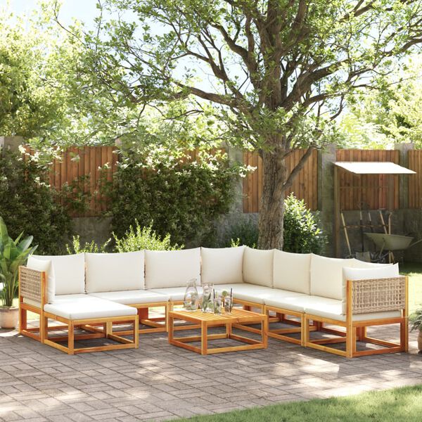 vidaXL 9-tlg. Gartensofa-Set mit Kissen Holz Akazie & Rattan