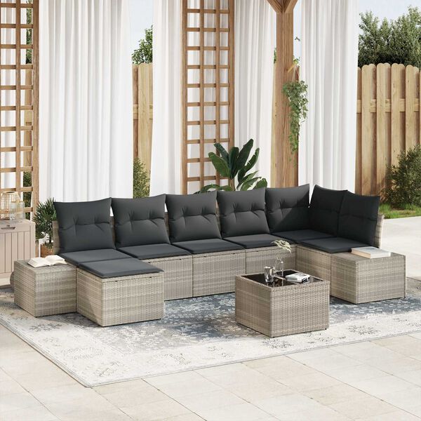 vidaXL Garten-Sofa-Set mit Kissen 7 pcs Hellgrau Poly-Rattan