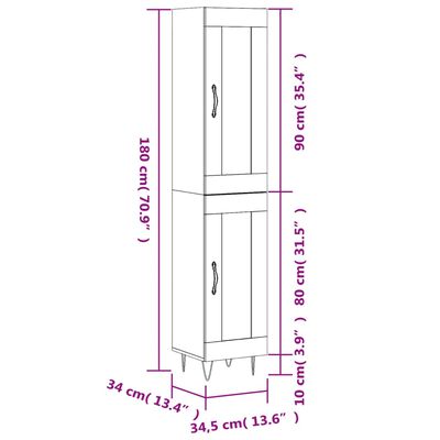 vidaXL Highboard Hochglanz-Weiß 34,5x34x180 cm Holzwerkstoff