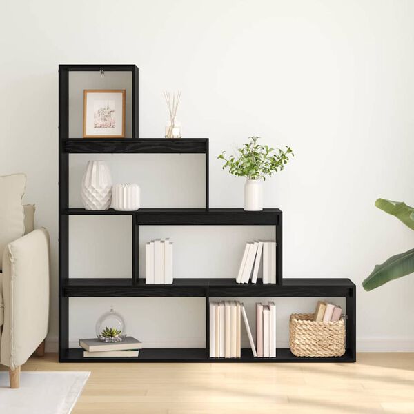 vidaXL Raumteiler B&uuml;cherregal Schwarz Eichen-Optik