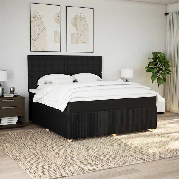 vidaXL Boxspringbett mit Matratze Schwarz 180x200 cm Stoff