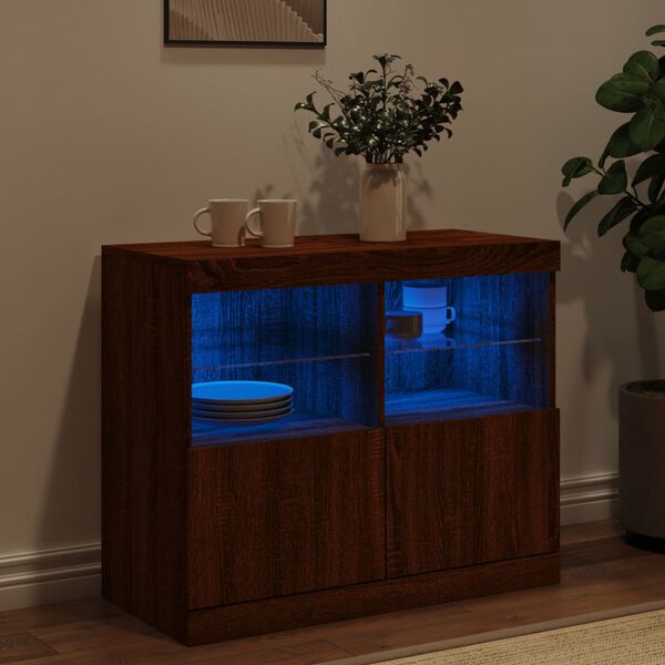vidaXL Sideboard mit LED-Leuchten Braun Eichen-Optik 81x37x67 cm
