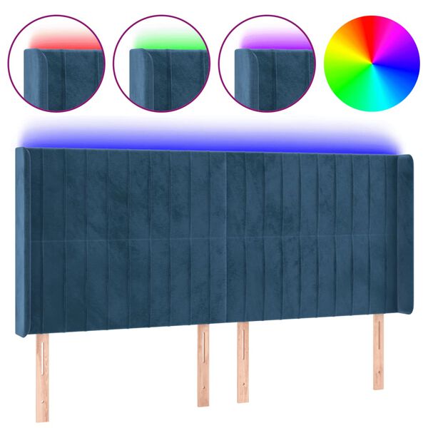 vidaXL LED Kopfteil Dunkelblau 163x16x118/128 cm Samt