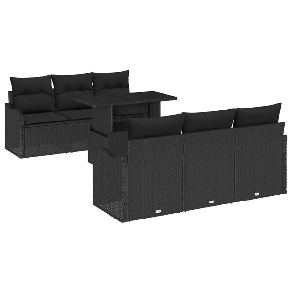 vidaXL Gartensofa-set mit Kissen 7 pcs Schwarz Poly-Rattan