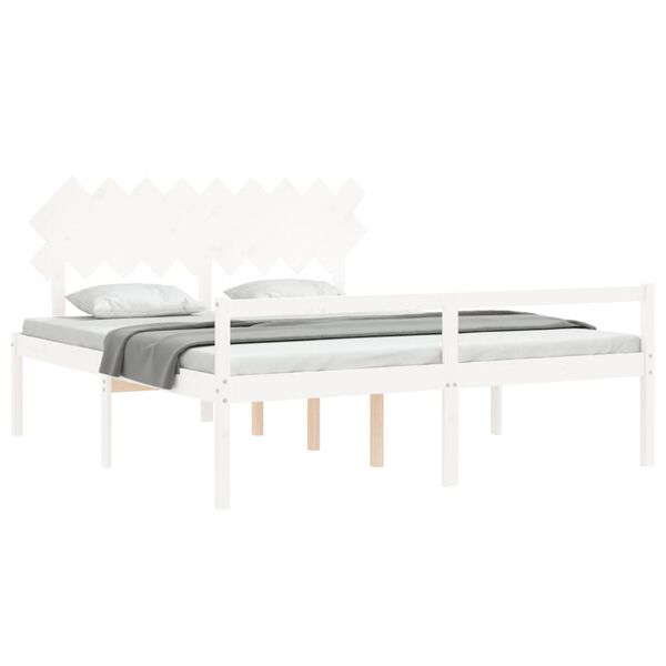 vidaXL Seniorenbett mit Kopfteil Wei&szlig; Super Kingsize Massivholz