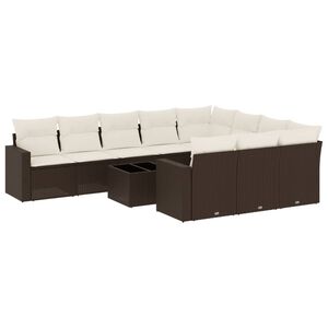 vidaXL 11-tlg. Garten-Sofagarnitur mit Kissen Braun Poly Rattan