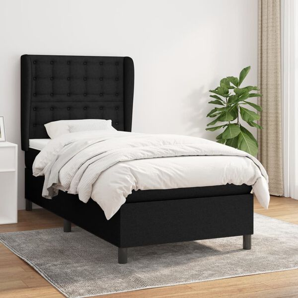 vidaXL Boxspringbett mit Matratze Schwarz 90x200 cm Stoff