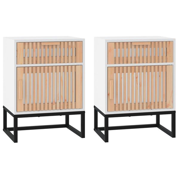 vidaXL Nachttische 2 Stk. Wei&szlig; 40x30x55,5 cm Holzwerkstoff & Eisen