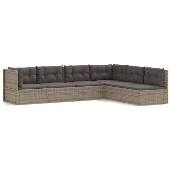 vidaXL 6-tlg. Garten-Lounge-Set mit Kissen Grau Poly Rattan