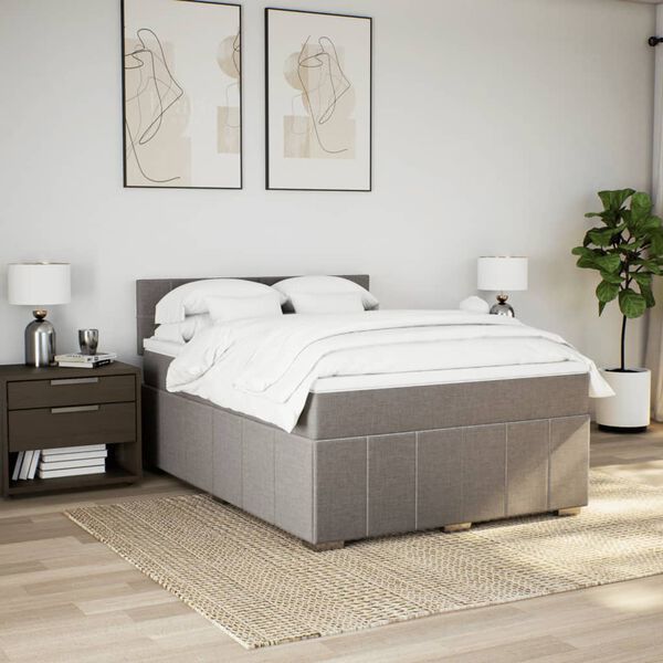 vidaXL Boxspringbett mit Matratze Taupe 140x200 cm Stoff