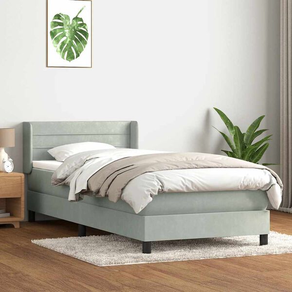 vidaXL Boxspringbett mit Matratze Hellgrau 90x220 cm Samt