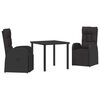 vidaXL Garten Essgruppe mit Kissen 3 pcs Schwarz Poly-Rattan