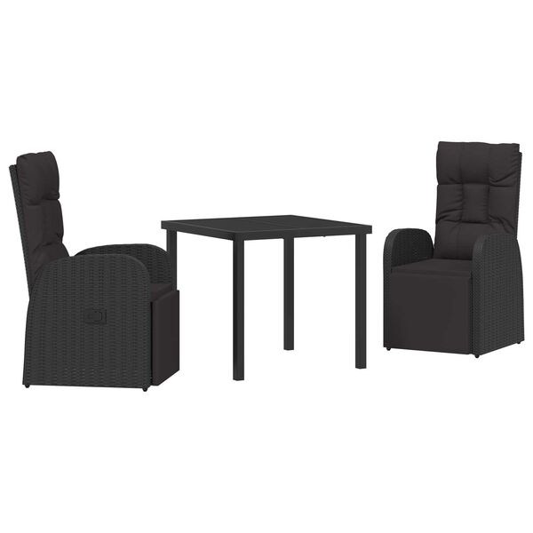 vidaXL Garten Essgruppe mit Kissen 3 pcs Schwarz Poly-Rattan
