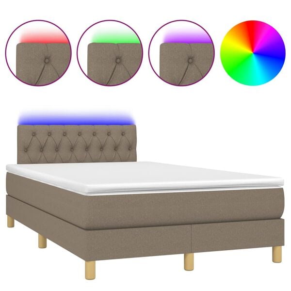 vidaXL Boxspringbett mit Matratze & LED Taupe 120x200 cm Stoff
