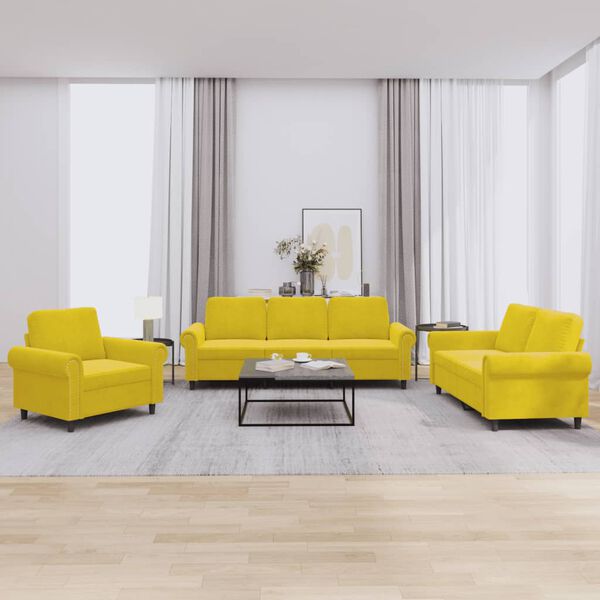 vidaXL 3-tlg. Sofagarnitur mit Kissen Gelb Samt