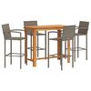 vidaXL 5-tlg. Gartenbar-Set Grau Massivholz Akazie und Poly Rattan