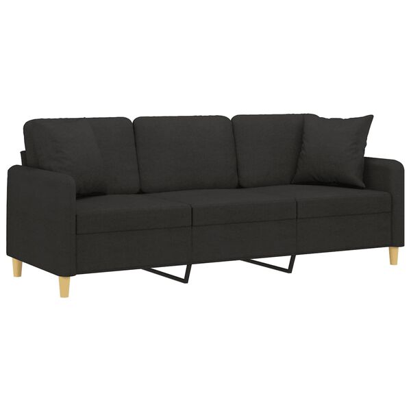 vidaXL 3-Sitzer-Sofa mit Zierkissen Schwarz 180 cm Stoff