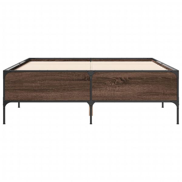 vidaXL Bettgestell Braun Eichen-Optik 135x190 cm Holzwerkstoff Metall