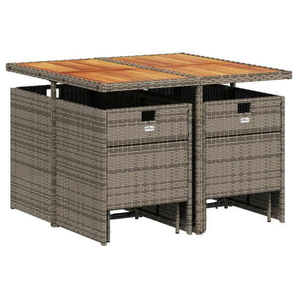 vidaXL 9-teiliges Garten-Ess-Set mit Kissen, grau, Polyrattan