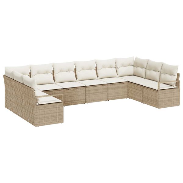 vidaXL Sofa Set mit Kissen 10 pcs Beige Poly-Rattan