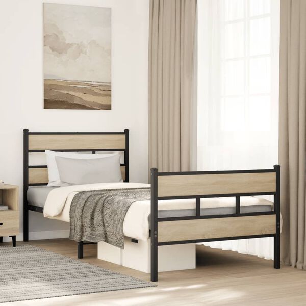 vidaXL Metallbett ohne Matratze Sonoma-Eiche 100x190 cm