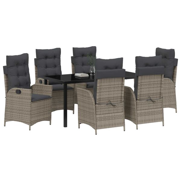 vidaXL Garten Essgruppe mit Kissen 7 pcs Grau Poly-Rattan