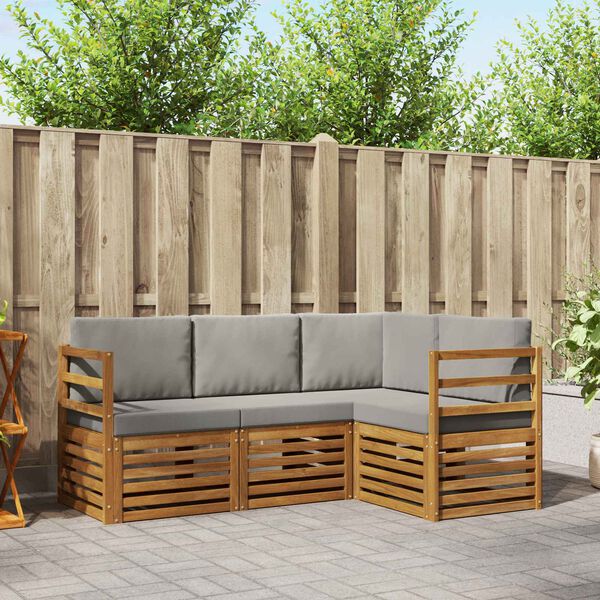 vidaXL Sofagarnituren 4 pcs Nat&uuml;rlich und Hellgrau Massivholz Akazie