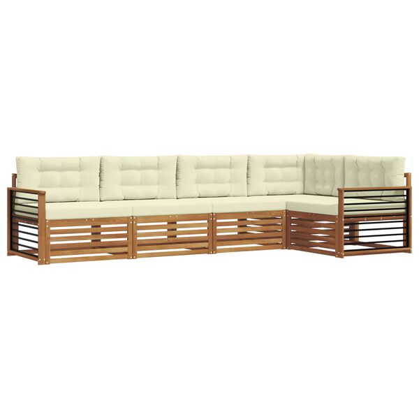 vidaXL Outdoor-Sofagarnitur mit Kissen 5 pcs Natur und Creme