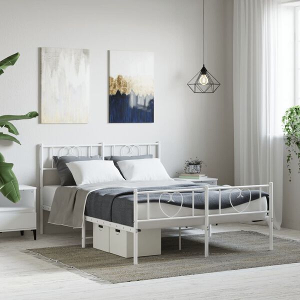 vidaXL Bettgestell mit Kopf- und Fu&szlig;teil Metall Wei&szlig; 120x190 cm