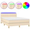 vidaXL Boxspringbett mit Matratze & LED Creme 140x190 cm Stoff