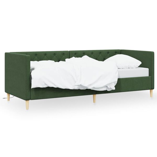 vidaXL Tagesbett USB Dunkelgr&uuml;n Stoff 90x200 cm