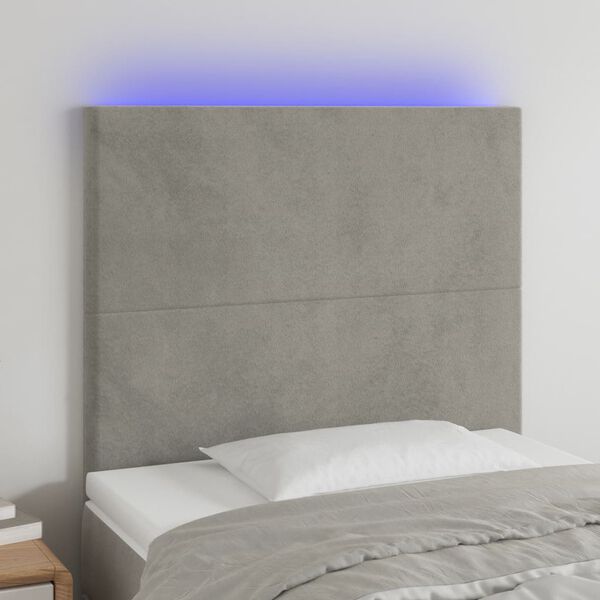 vidaXL LED Kopfteil Hellgrau 100x5x118/128 cm Samt