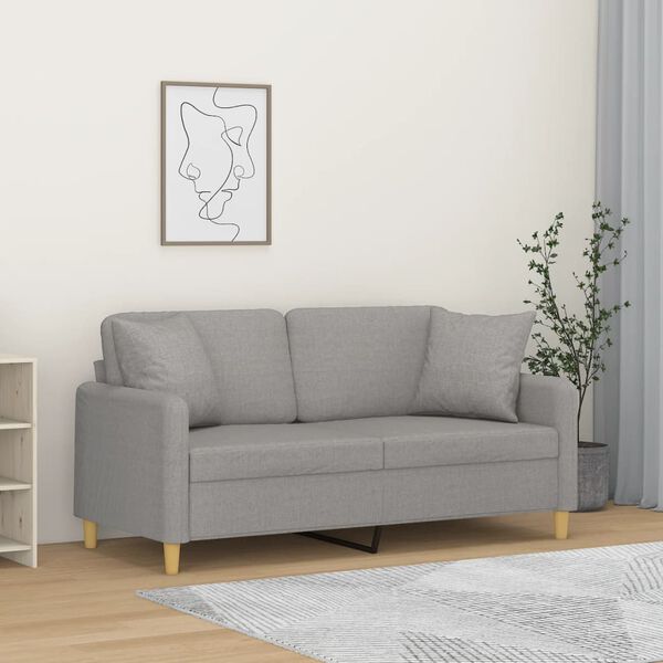 vidaXL 2-Sitzer-Sofa mit Kissen Hellgrau 140 cm Stoff