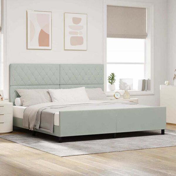vidaXL Boxspringbett mit Kopfteil Hellgrau 200 x 200 cm Samt