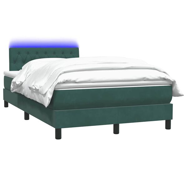 vidaXL Boxspringbett mit Matratze & LED Dunkelgr&uuml;n 120x210 cm Samt
