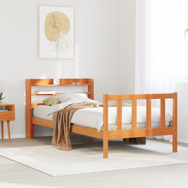 vidaXL Bettgestell mit Kopfteil ohne Matratze Wachsbraun 100x200 cm