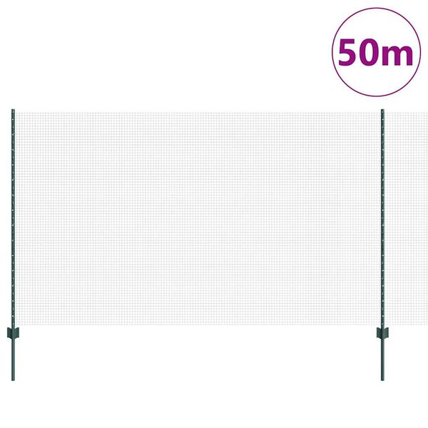 vidaXL Zaun mit Pfosten Gr&uuml;n 1,4 x 50 m Stahl und PVC