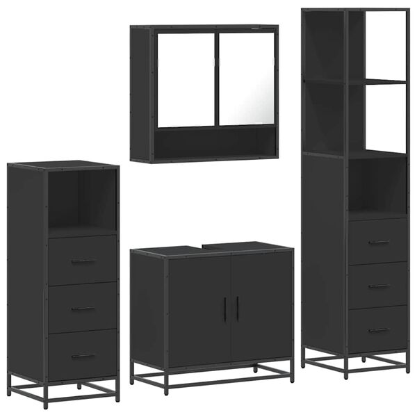 vidaXL 4-tlg. Badm&ouml;bel-Set Schwarz Holzwerkstoff