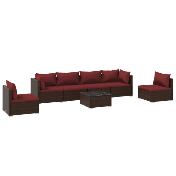 vidaXL 7-tlg. Garten-Lounge-Set mit Kissen Poly Rattan Braun