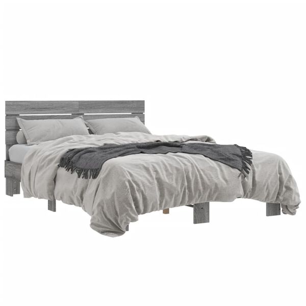 vidaXL Bettgestell Grau Sonoma 120x190 cm Holzwerkstoff und Metall