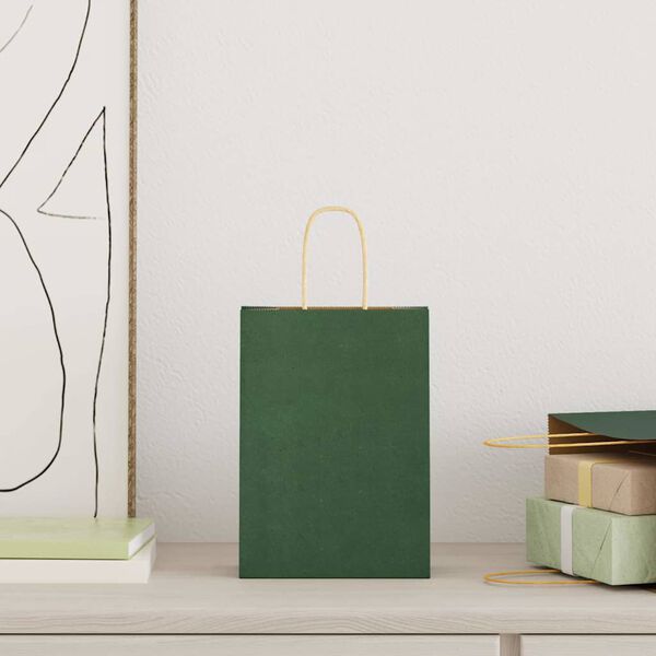 vidaXL Papiertragetaschen 50 Stk. mit Henkeln Gr&uuml;n 15x8x21 cm