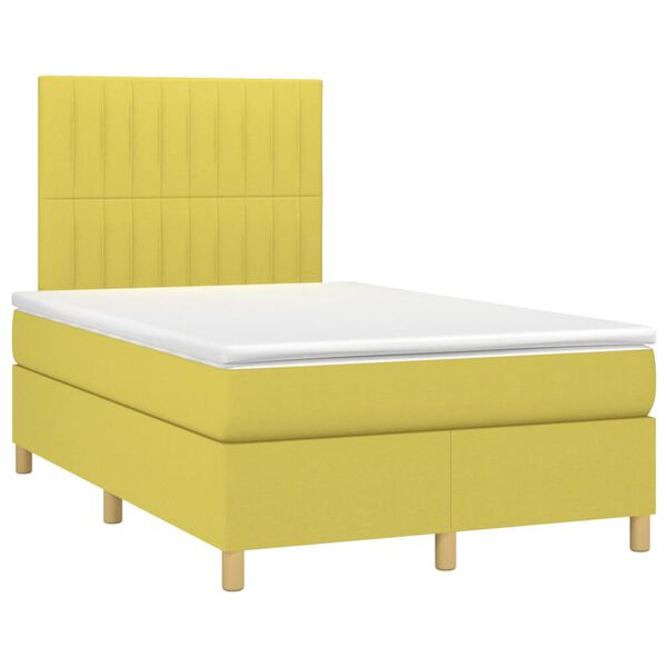 vidaXL Boxspringbett mit Matratze & LED Gr&uuml;n 120x200 cm Stoff
