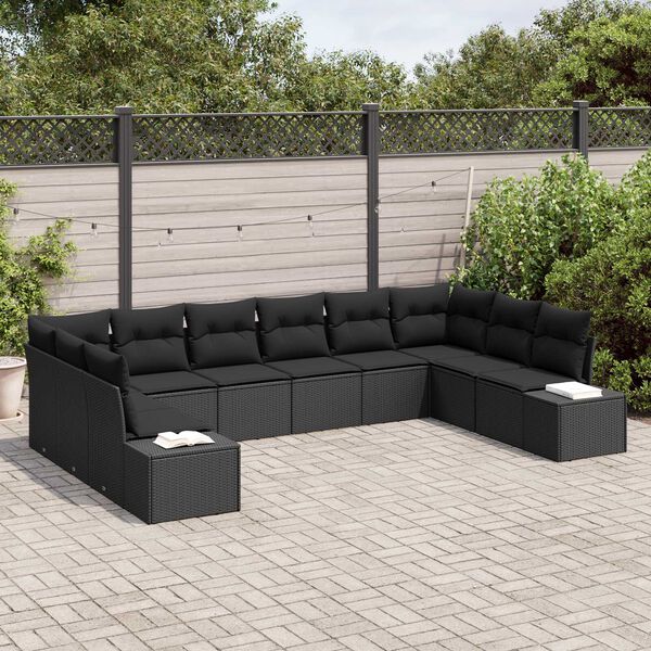 vidaXL Garten-Sofa-Set mit Kissen 10 pcs Schwarz Poly Rattan