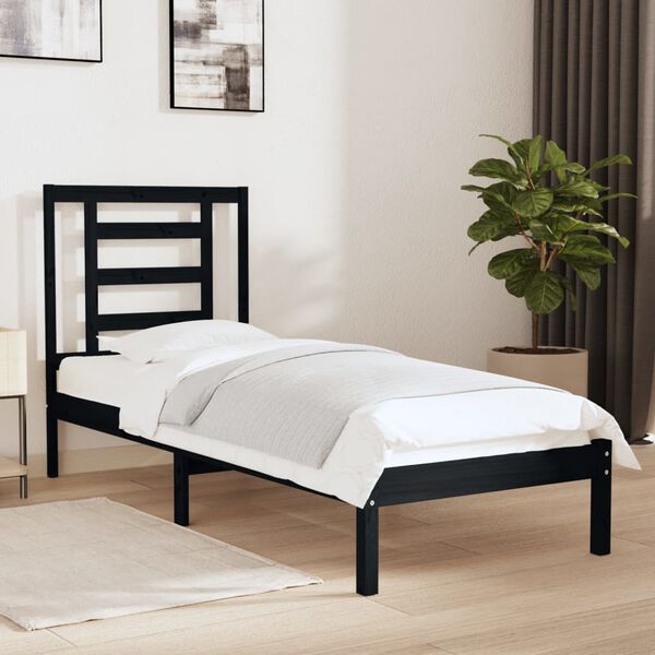 vidaXL Massivholzbett Schwarz 75x190 cm