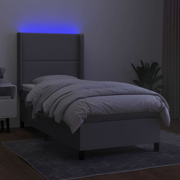 vidaXL Boxspringbett mit Matratze & LED Hellgrau 80x200 cm Stoff