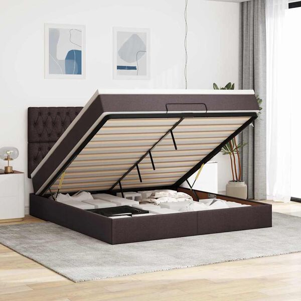 vidaXL Ottoman-Bett mit Matratze Dunkelbraun 160x200 cm Stoff