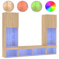 vidaXL 5-tlg. Wohnwand mit LED-Beleuchtung Sonoma-Eiche Holzwerkstoff