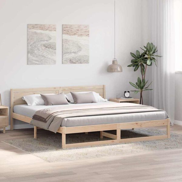 vidaXL Bettrahmen mit Kopfteil Natur 200 x 200 cm Massives Kiefernholz