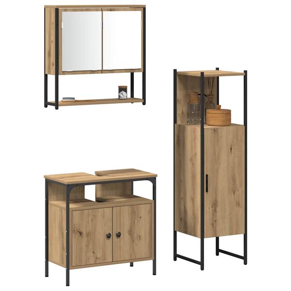 vidaXL Badezimmerm&ouml;bel-Set mit Regal mit T&uuml;r 3 pcs Braun Holzwerkstoff